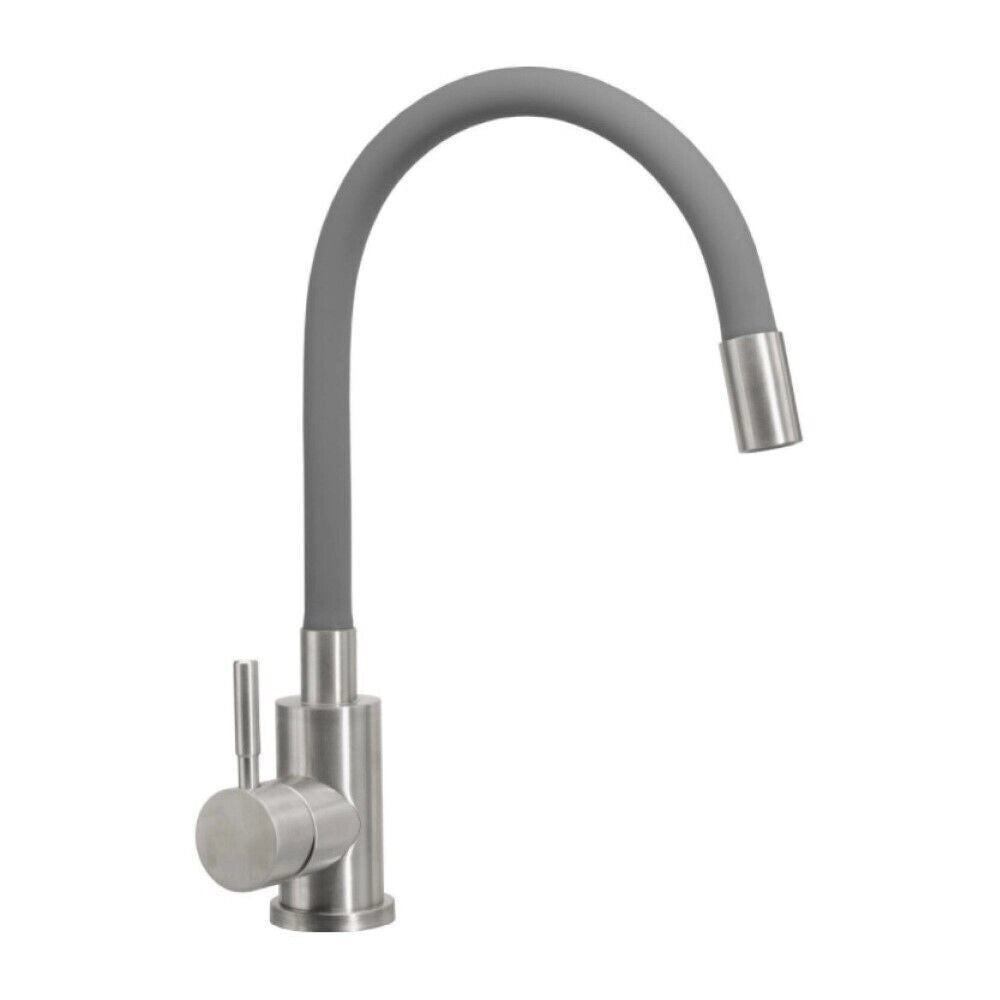 Trade Shop - Miscelatore Rubinetto Lavello Cucina Canna Flessibile Grigio Acciaio Satinato 52689 -