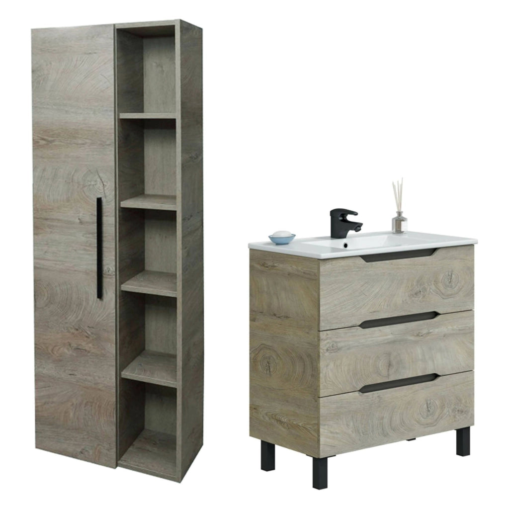 Laterza, set Mobili Bagno 3 Cassetti, Marrone Quercia