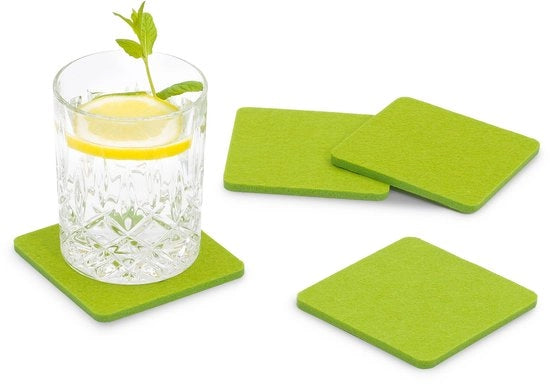 Vilten onderzetters per 8, selezionabile colore, verde chiaro - sottopiani di vilt per tavolo e bar come sottopiani per bicchieri e bicchieri rettangolari o quadrati