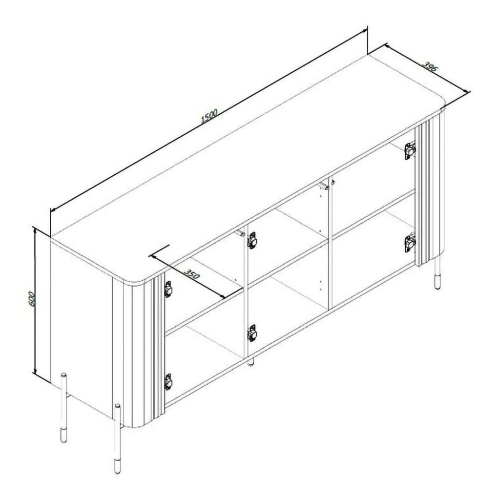Madia Susegana, Credenza 3 Ripiani, 150x40x80h cm Marrone Noce