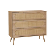 Cassettiera in legno e canna intrecciata, 3 cassetti, marrone naturale