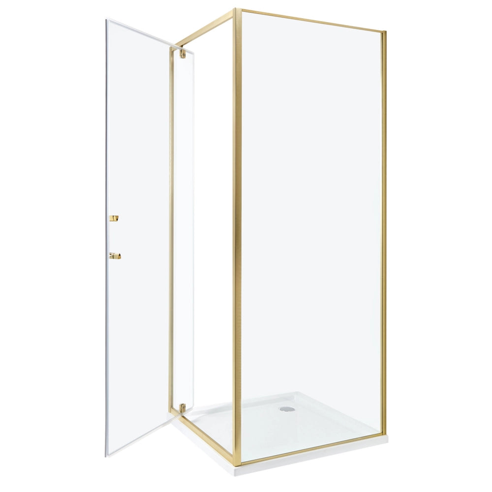 Box Doccia Vetro Temperato dorato Cornice Alluminio Anta Singola Quadrata 70 x 70 x 185 cm