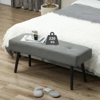 Panca Fondo Letto a Trapunta in Tessuto Effetto Velluto a Coste e Acciaio, 100x36x45 cm, Grigio
