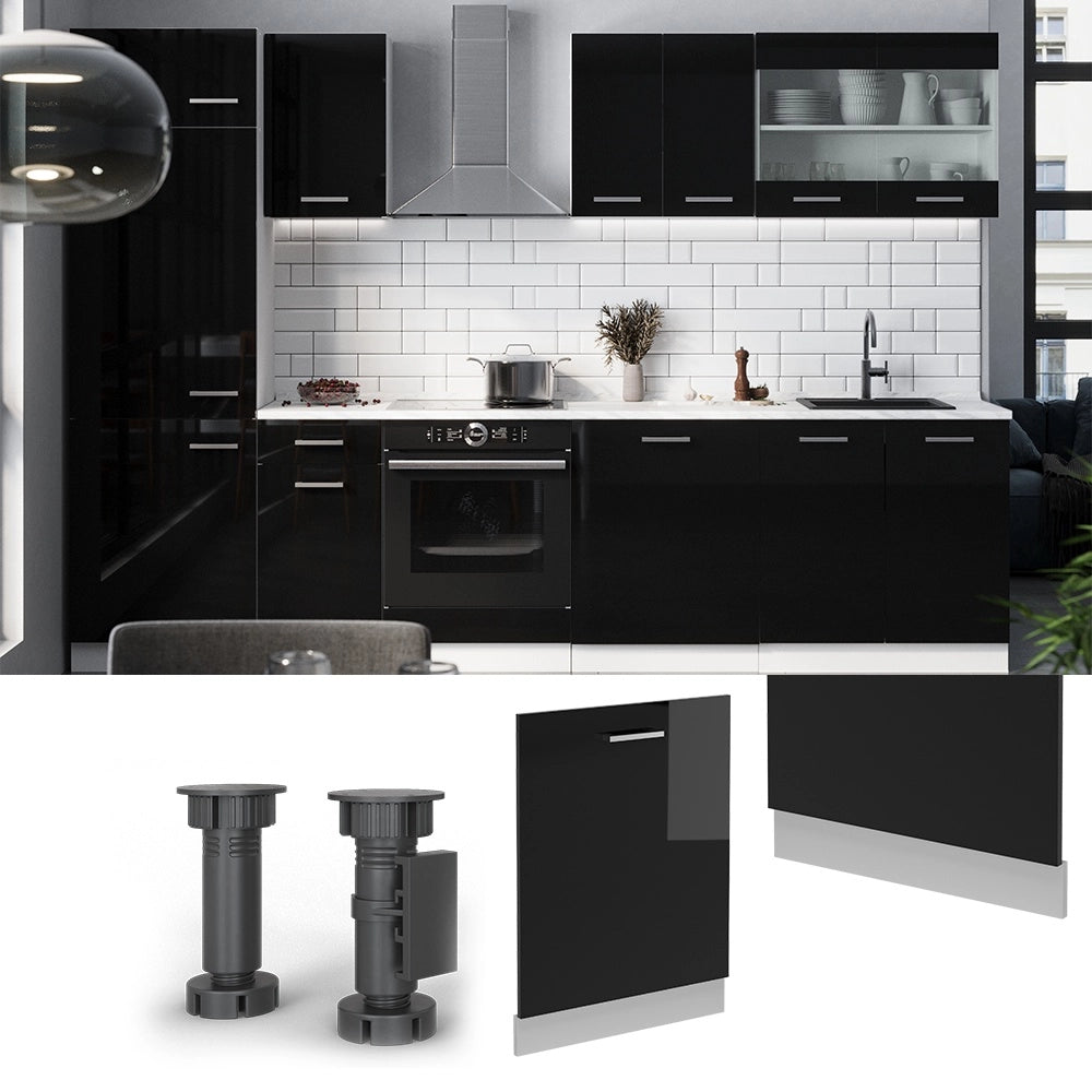 Pannello frontale della lavastoviglie R-Line Nero lucido/Bianco 60 cm, PL Rovere Vicco