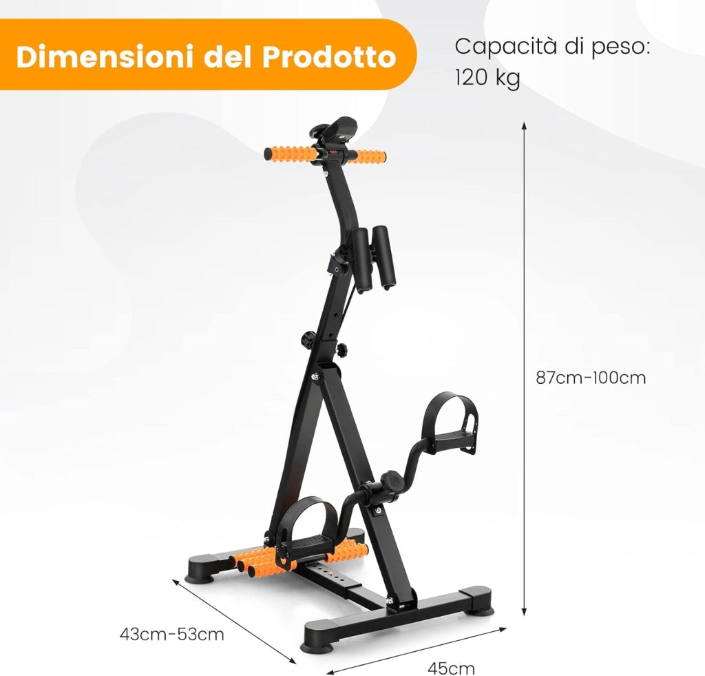 Cyclette a Pedali, Macchina per il Fitness per Mani, Braccia, Gambe e Ginocchia con Massaggio e Monitor LCD, Altezza e Lunghezza Regolabili