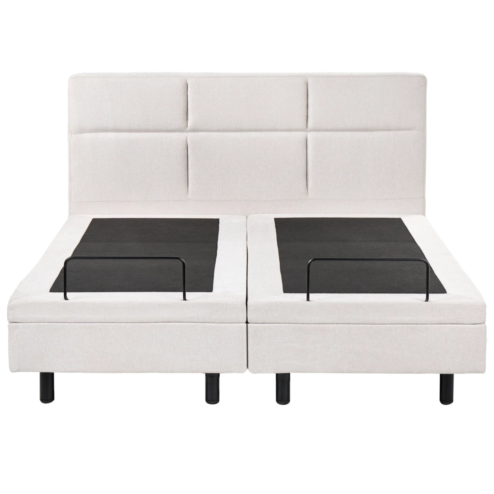 Letto matrimoniale Tessuto beige chiaro Elettrico 160 x 200 cm regolabile tramite telecomando Rivestimento in ciniglia
