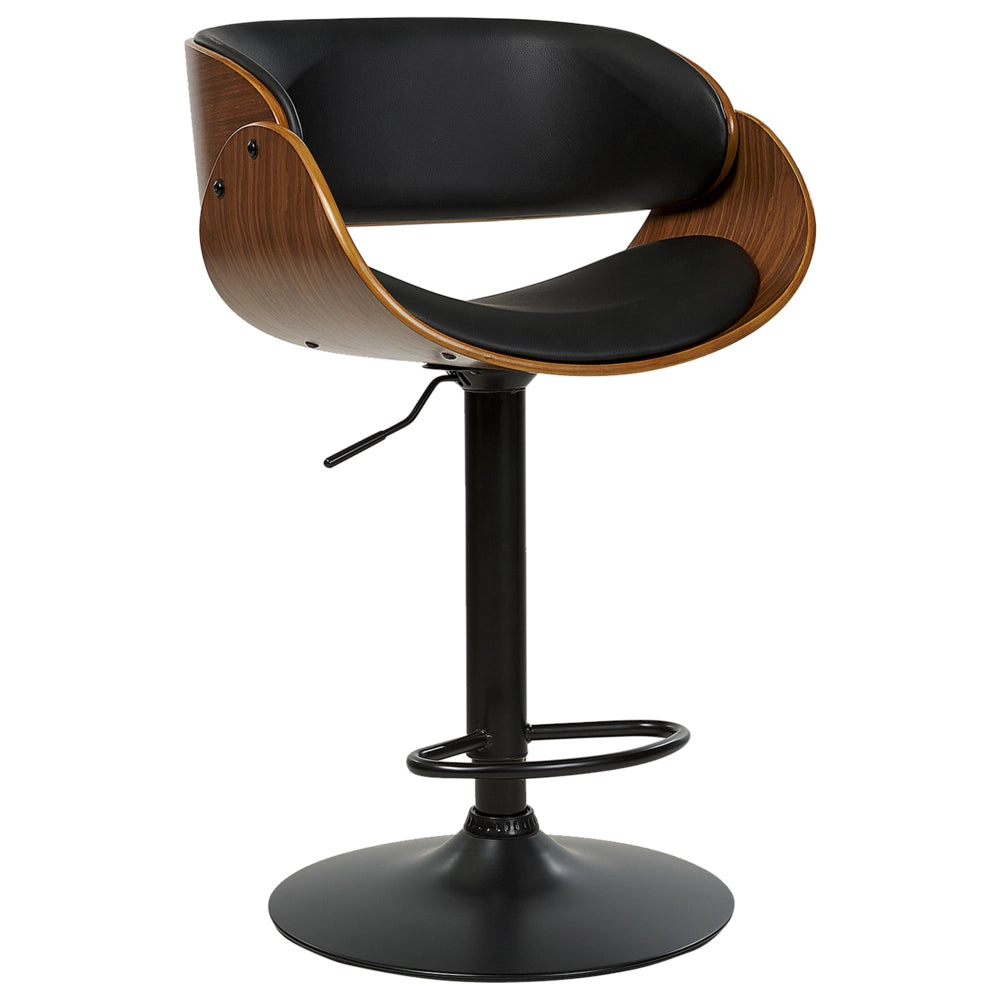 Set di 2 sedie da bar in ecopelle nero con schienale regolabile legno scuro Girevole Alzata a Gas Regolabile in Altezza Moderno