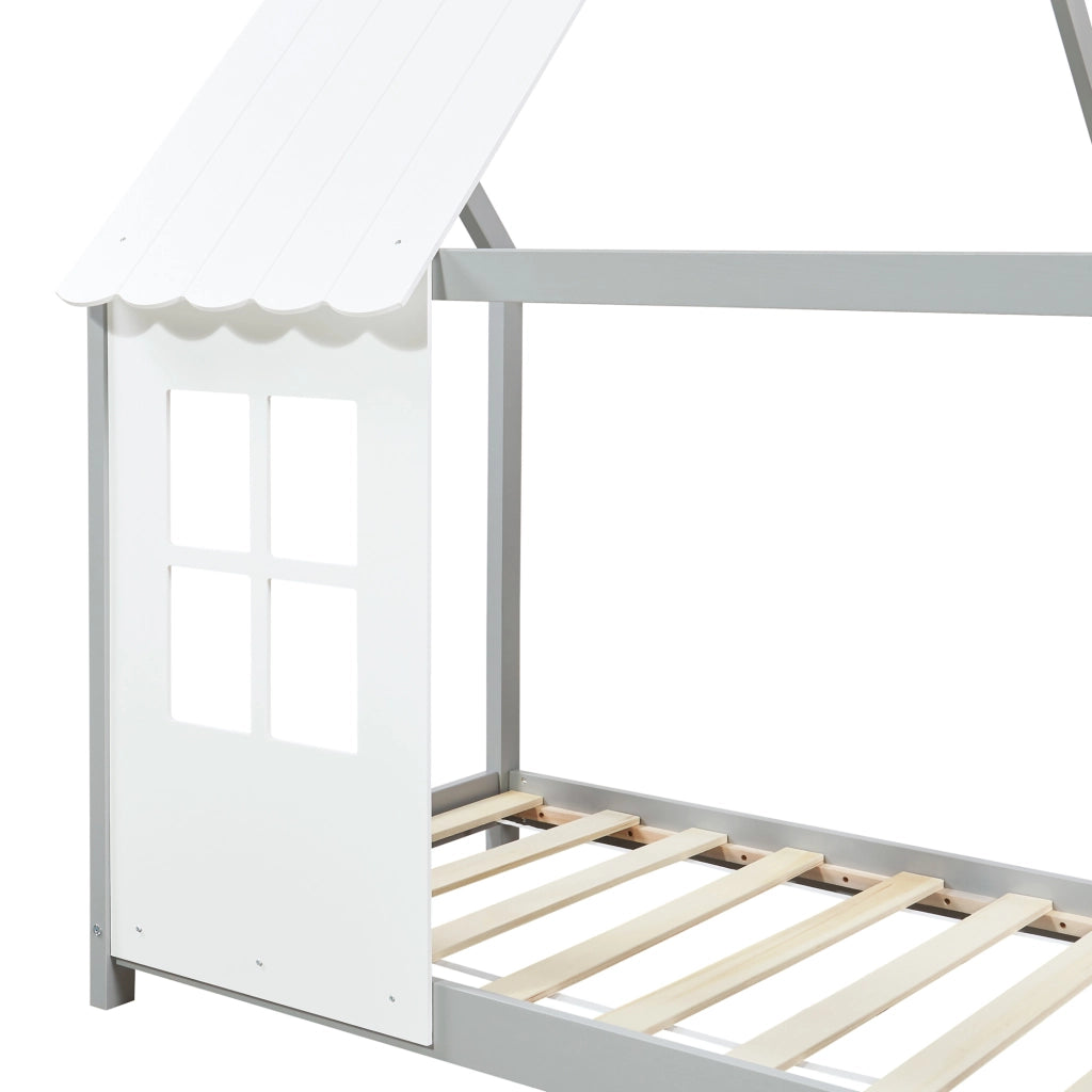 Letto Tostedt per Cameretta a Forma di Casetta con Materasso 90 x 200 Grigio / Bianco [en.casa]