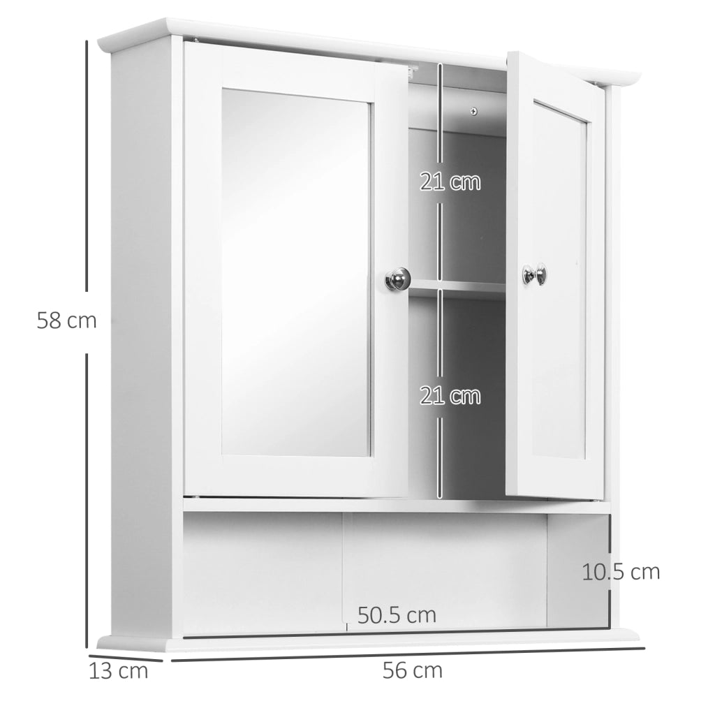 Specchio Contenitore da Bagno ¨C Xylo ¨C Bianco con Ante e Ripiani Regolabili 56x13x58cm