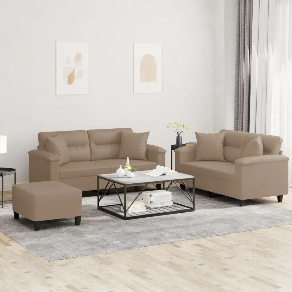 vidaXL Set di Divani 3 pz con Cuscini Cappuccino in Similpelle