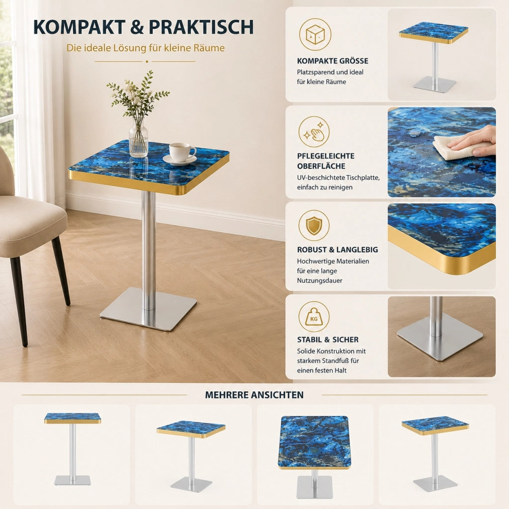 TAVOLO Quadrato 60x60 cm Effetto marmo Blu con struttura in metallo