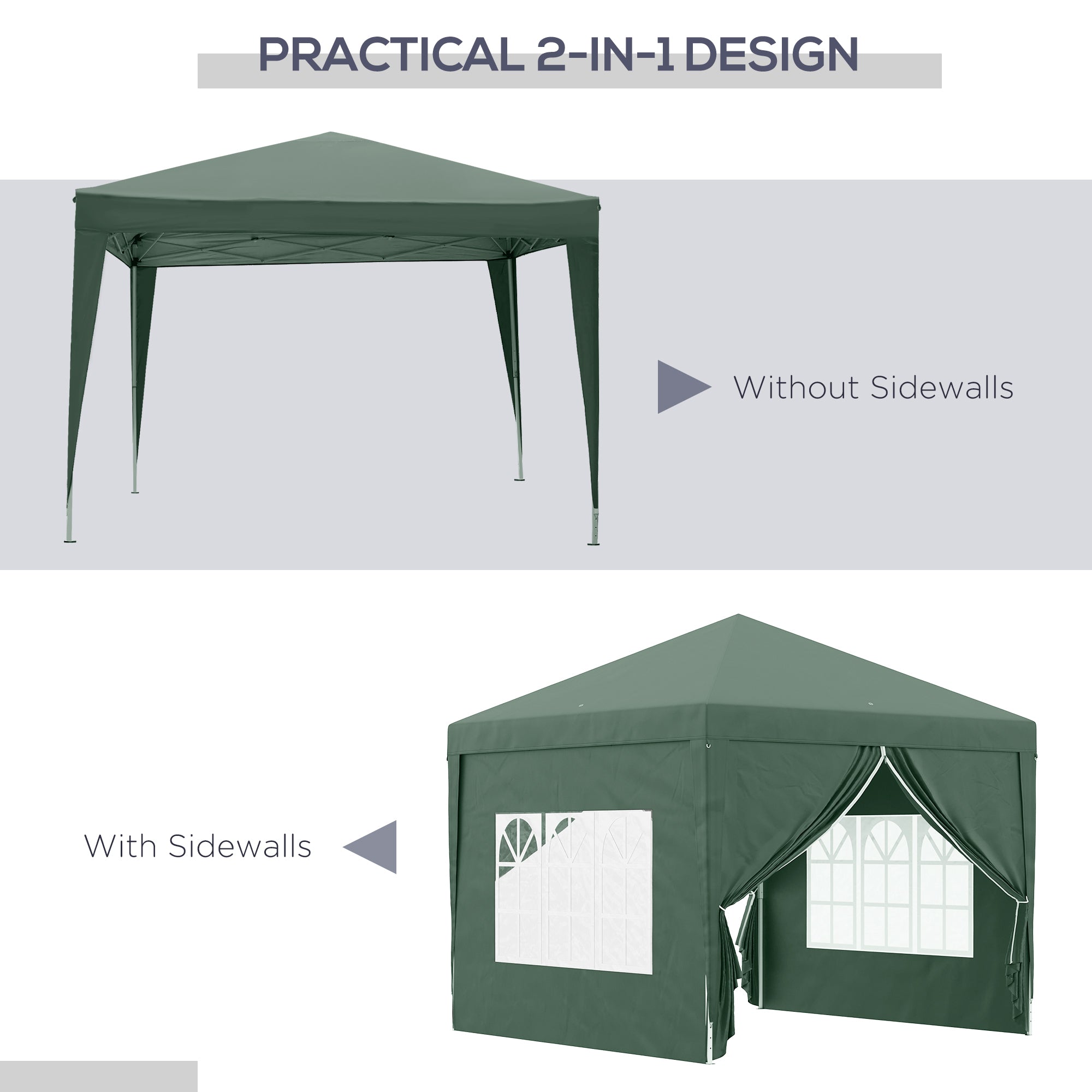 Gazebo Pieghevole 3x3m in Acciaio e tessuto Oxford Verde