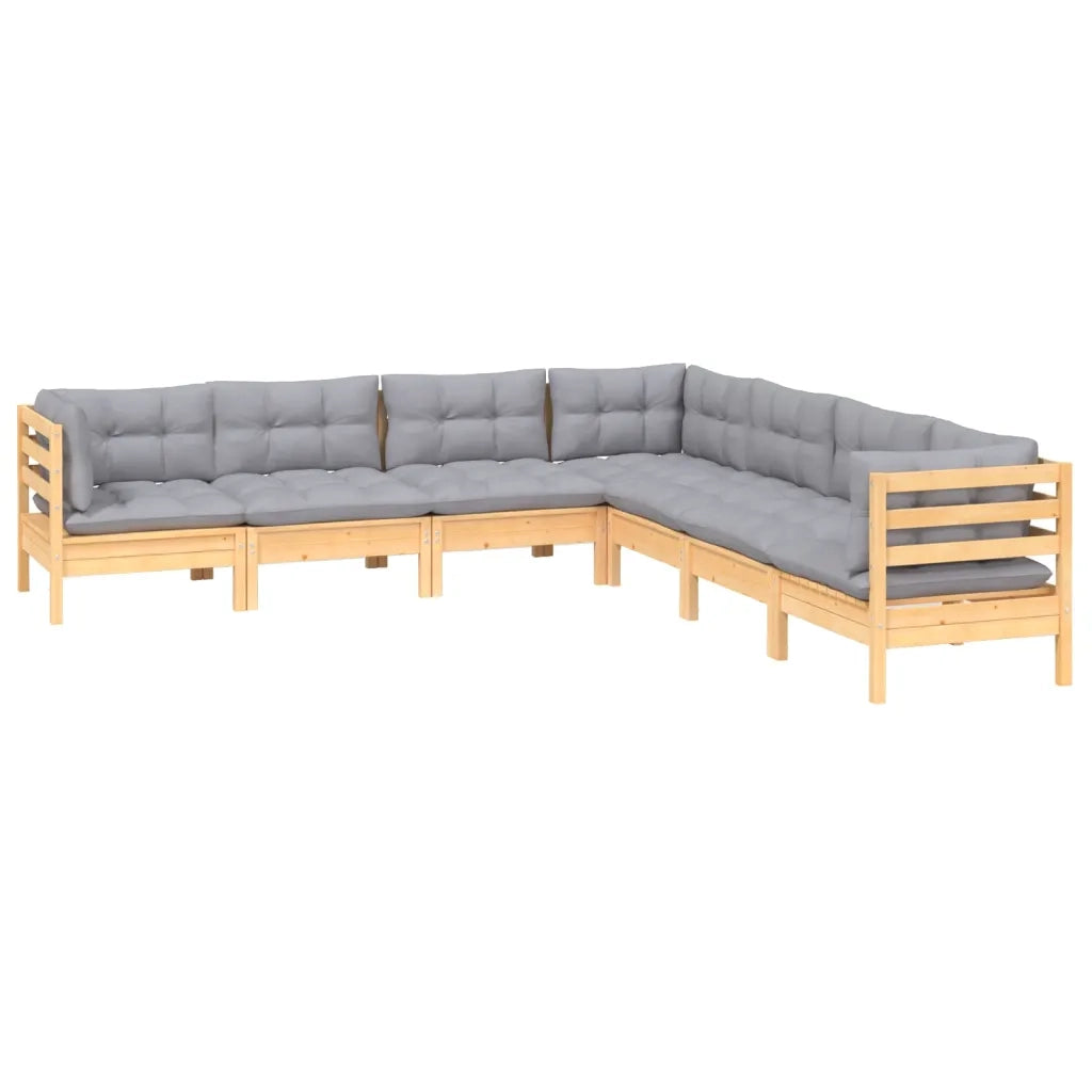 Set Divani da Giardino 7 pz con Cuscini Grigi Massello di Pino 3096790