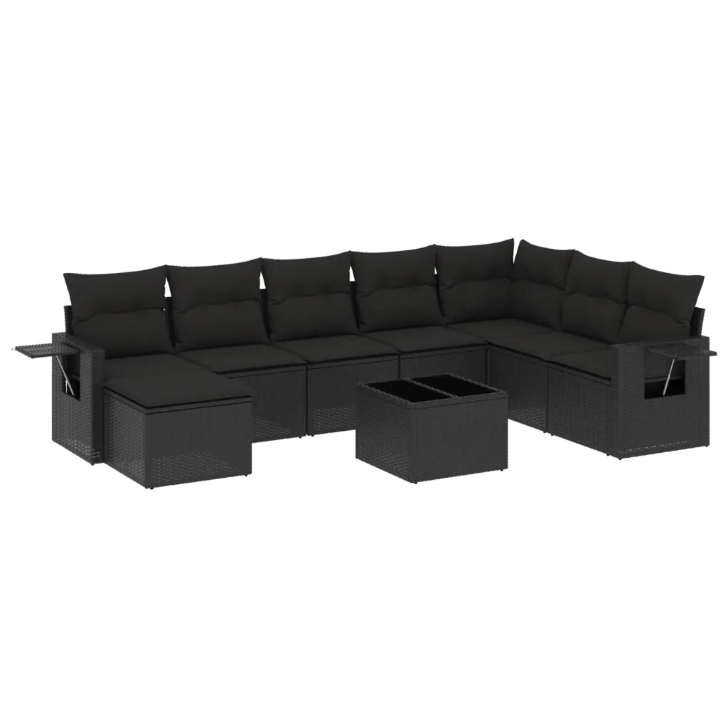 Set Divani da Giardino 9 pz con Cuscini Nero in Polyrattan 3252902