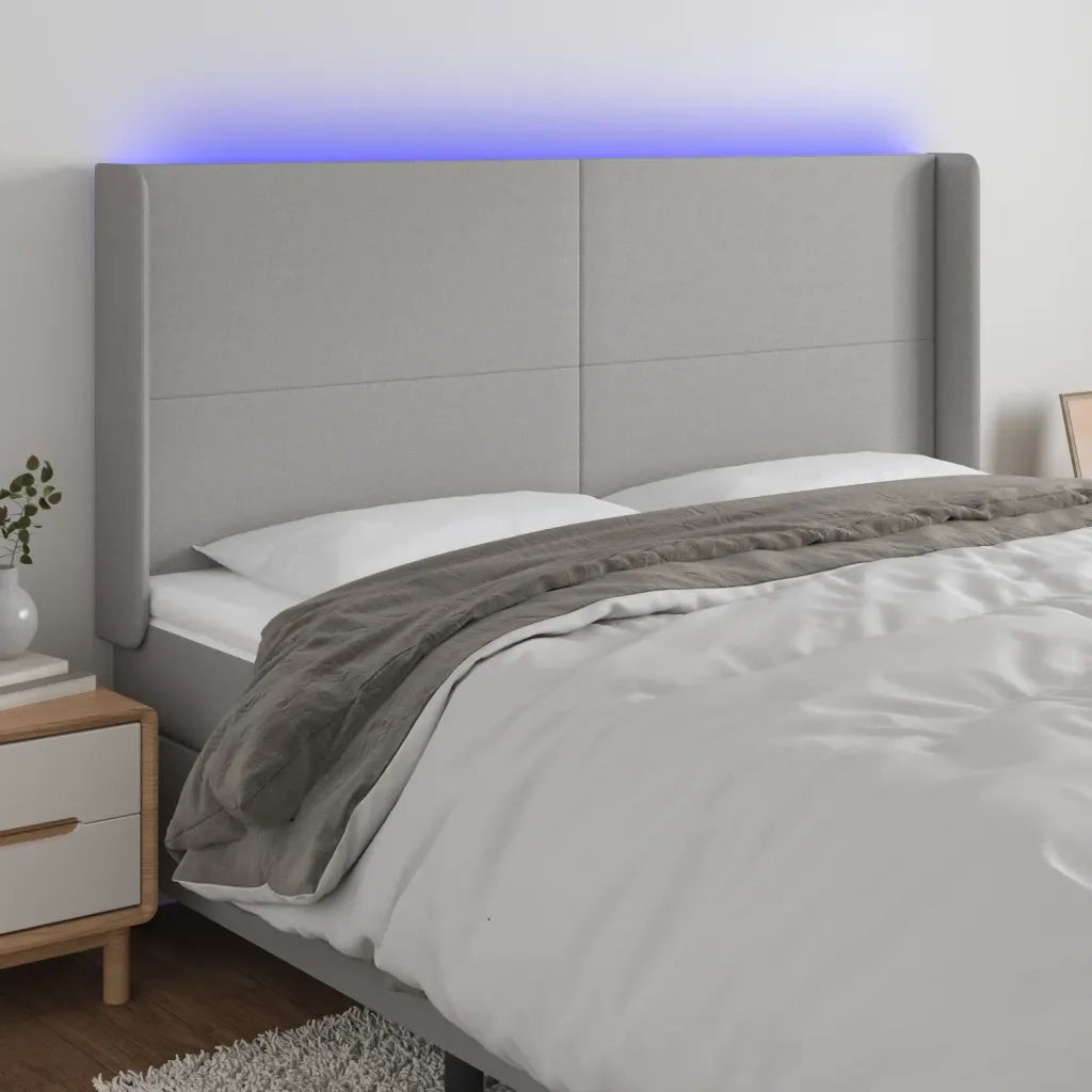 Testiera | Testata a LED Grigio Chiaro 183x16x118/128 cm in Tessuto