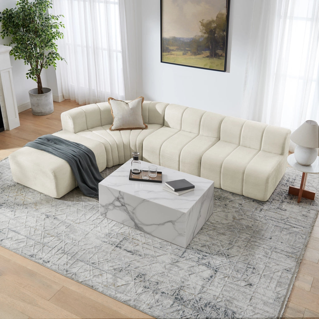 Divano angolare modulare 4 posti con sedute multifunzione e imbottitura in schiuma, in ciniglia beige