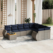 Set Divani da Giardino 10 pz con Cuscini Grigio in Polyrattan 3225172
