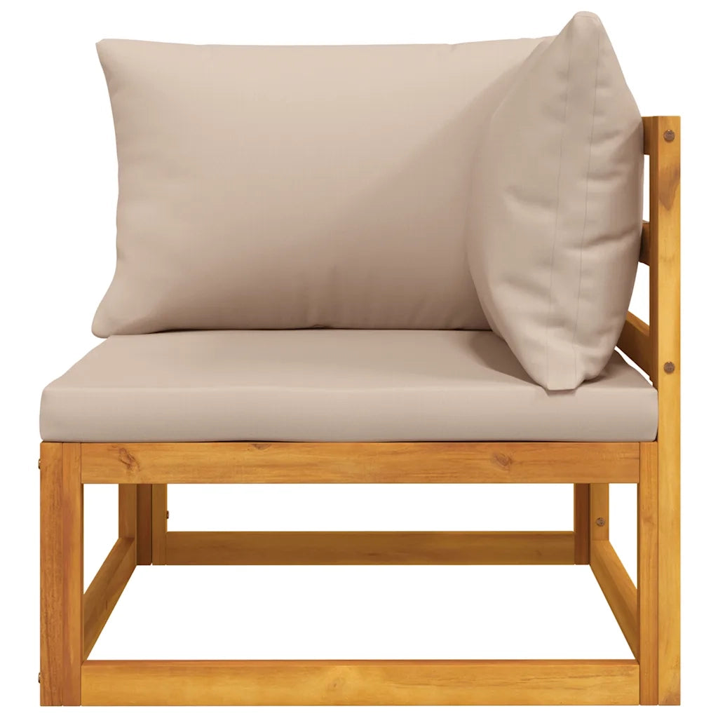 Divano Angolare Modulare Cuscini Tortora Legno Massello Acacia 360004
