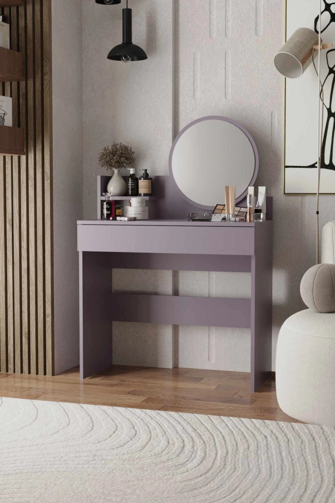 Comodino "Harmony Mini Round" con specchio in legno - 90 x 40 x 133 cm - Viola