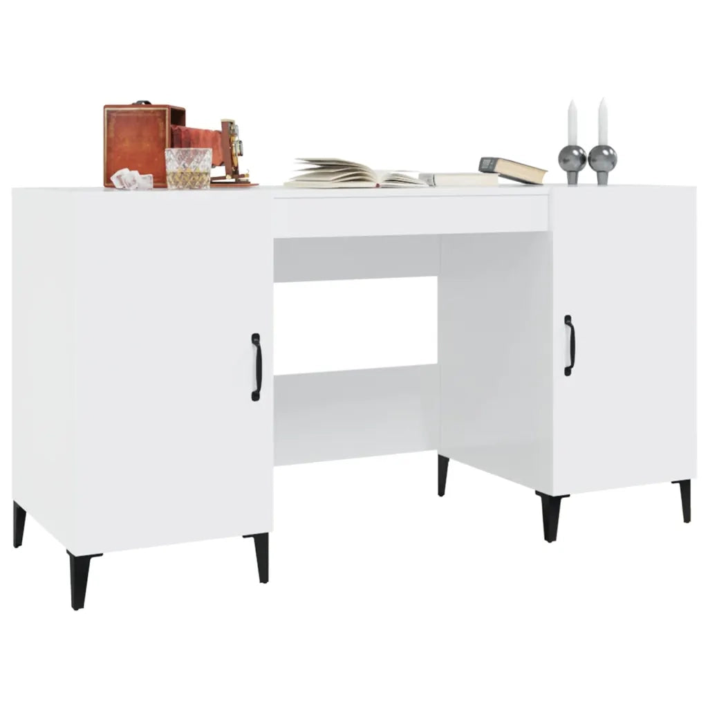 Scrivania Bianco Lucido 140x50x75 cm in Legno Multistrato 812777