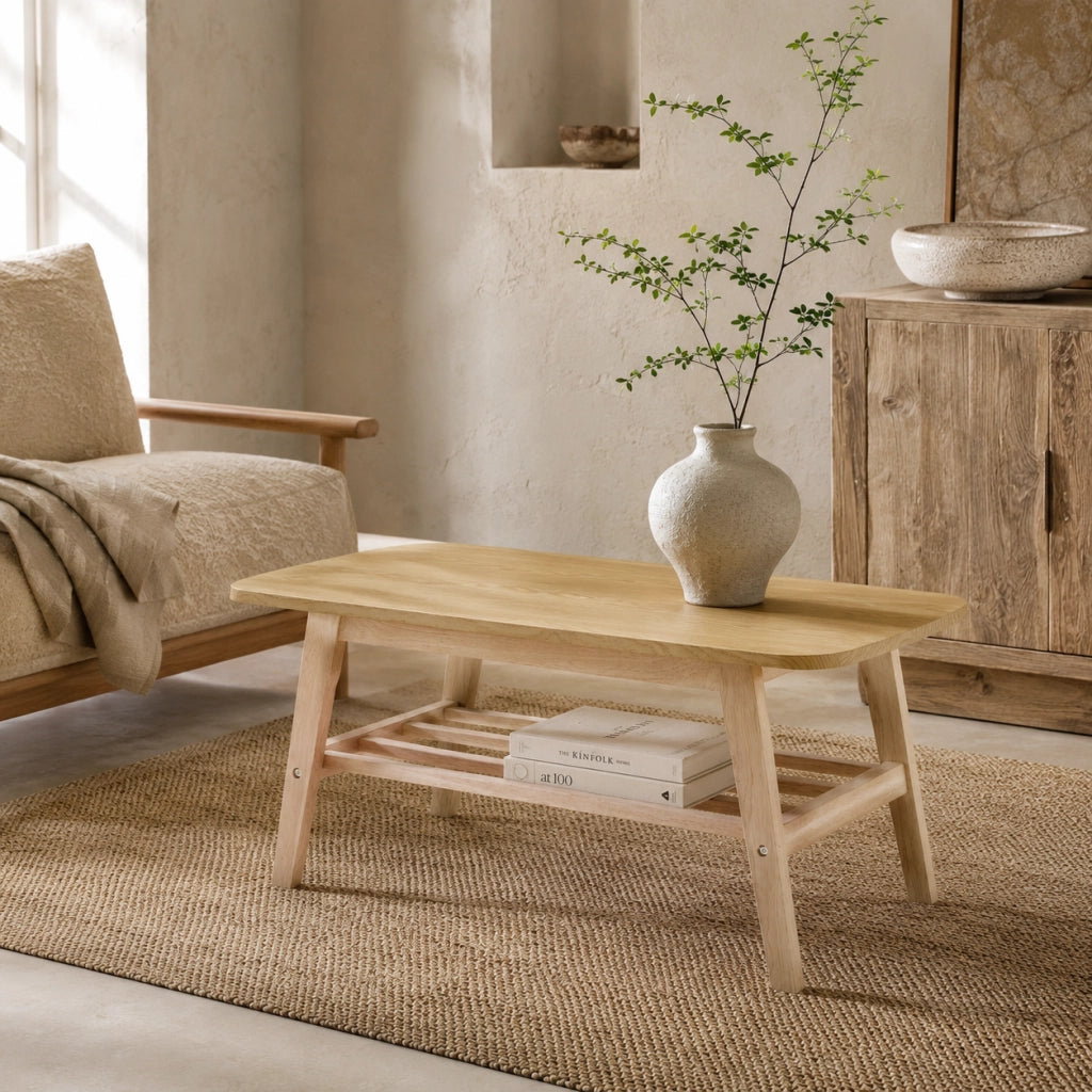 Tavolino da salotto con vano portaoggetti a 2 livelli; struttura robusta in legno; stile moderno 110 × 58 × 19 cm