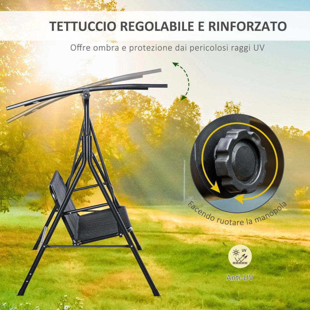 EasyComfort Dondolo da Giardino Terrazza 2 Posti con Tettuccio Regolabile in Metallo e Texteline 172x110x155cm Nero