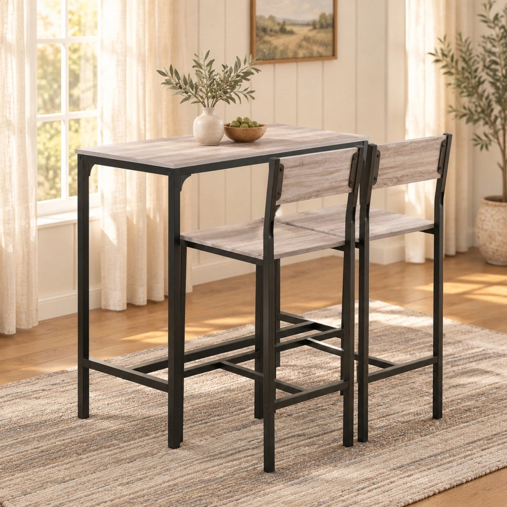 Set tavolo bar con 2 sgabelli in MDF naturale