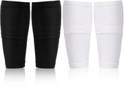2 paia calzettoni protettivi per calcio, contenitore di protezione per calcio, guaina protettiva morbida con tasche per bambini, giovani, adulti, principianti e corridori (nero + bianco)