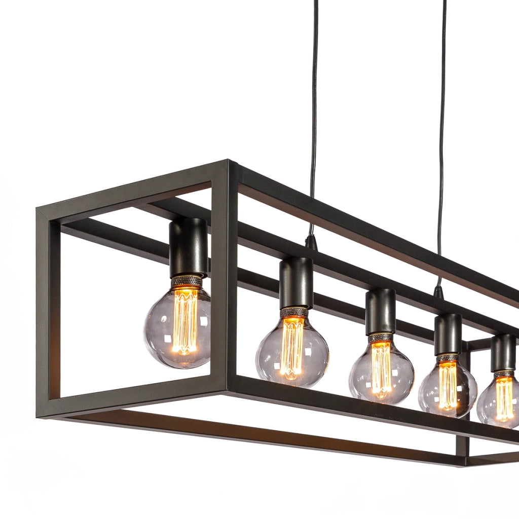 Lampadario a sospensione 5 luci H340 nero stile industriale a gabbia