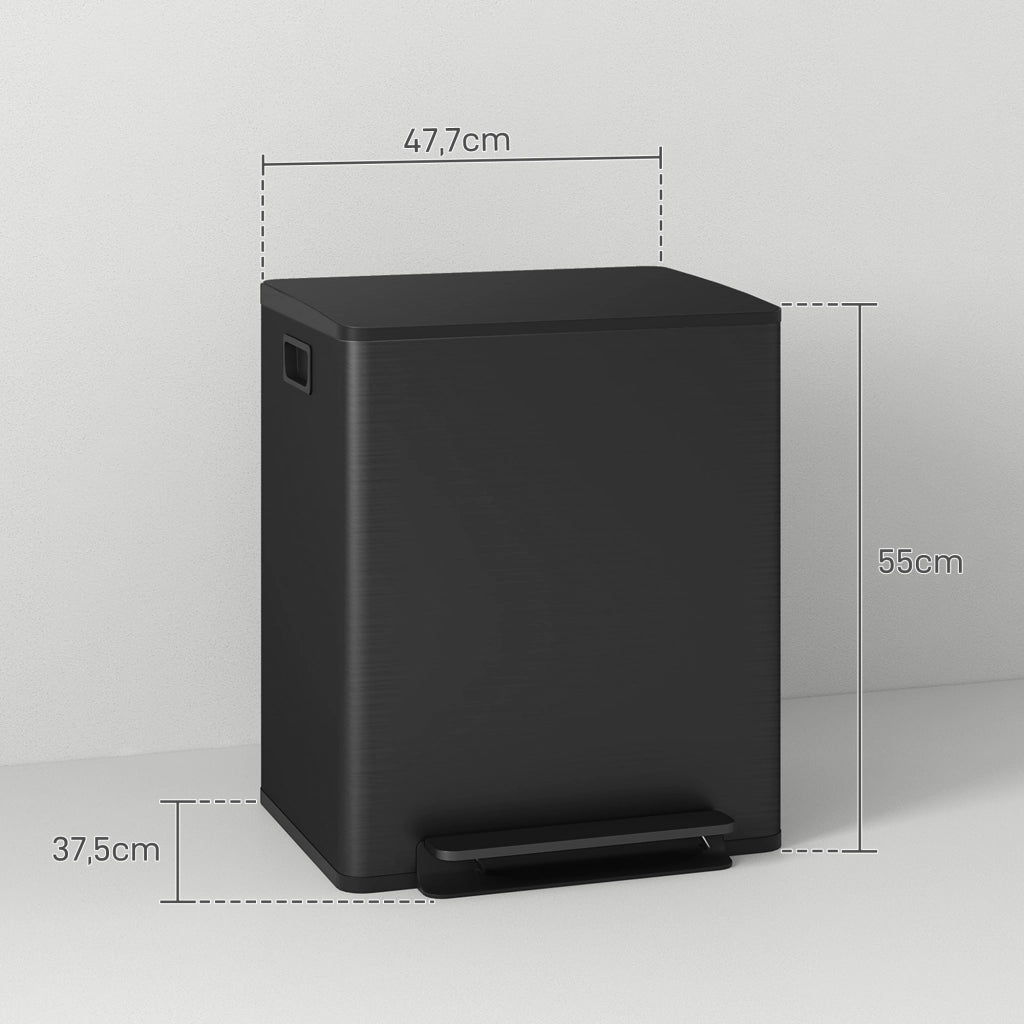 PATTUMIERA a Pedale 2 x 25 L in Acciaio Inox Nero con 2 Secchi Interni