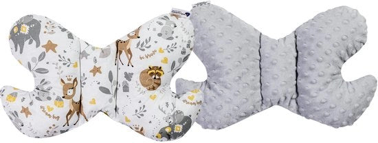 Supporto cervicale per bambini in cotone al 100% / cuscino per neonati in Minky per auto, passeggino, viaggi, cuscino per dormire, cuscino per viaggio (DEER con Minky grigio)