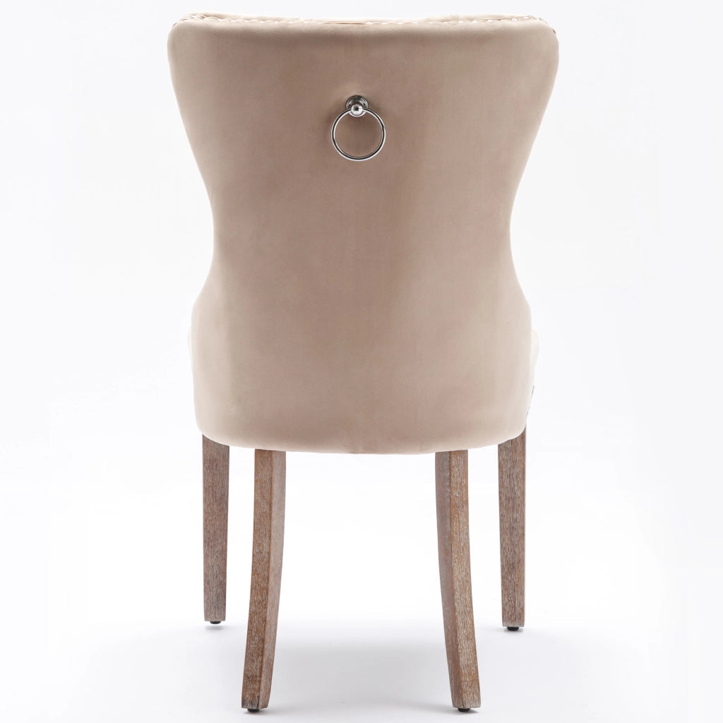 Sedia da Pranzo con Schienale e Seduta in Velluto Beige ¨C MINIMAL ¨C Set 6 Pezzi, Gambe in Legno Massello