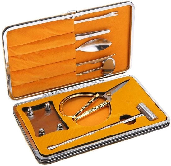 Set di strumenti per frutta di mare 8 pezzi - Cracker per granchio - Acciaio inossidabile - Mazzo di martello/forbice/forchetta - Pinza/pezzo di legno per taglio - Incluso contenitore di pacchetto - Attrezzatura per granchio