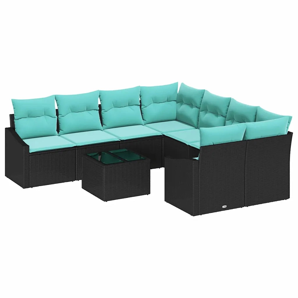 Set di divani con cuscino 9 pcs Nero e Turchese polyrattan