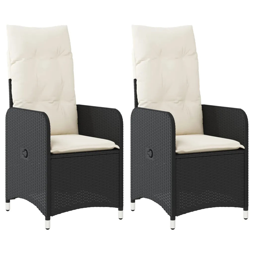 Sedie Reclinabili da Giardino 2 pz | Sedie da Esterno con Cuscini Nero Polyrattan