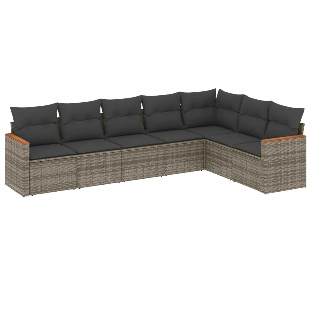Set Divani da Giardino 7 pz con Cuscini Grigio in Polyrattan 3226032