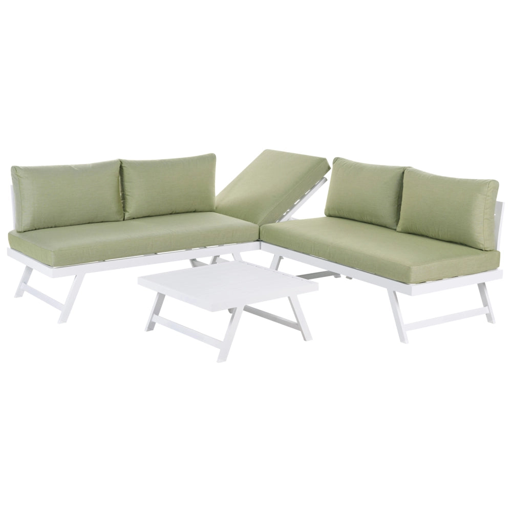 Set Divani Da Giardino 5 Posti verde e bianco Struttura Bianca Sedili Regolabili Tavolino Design Moderno