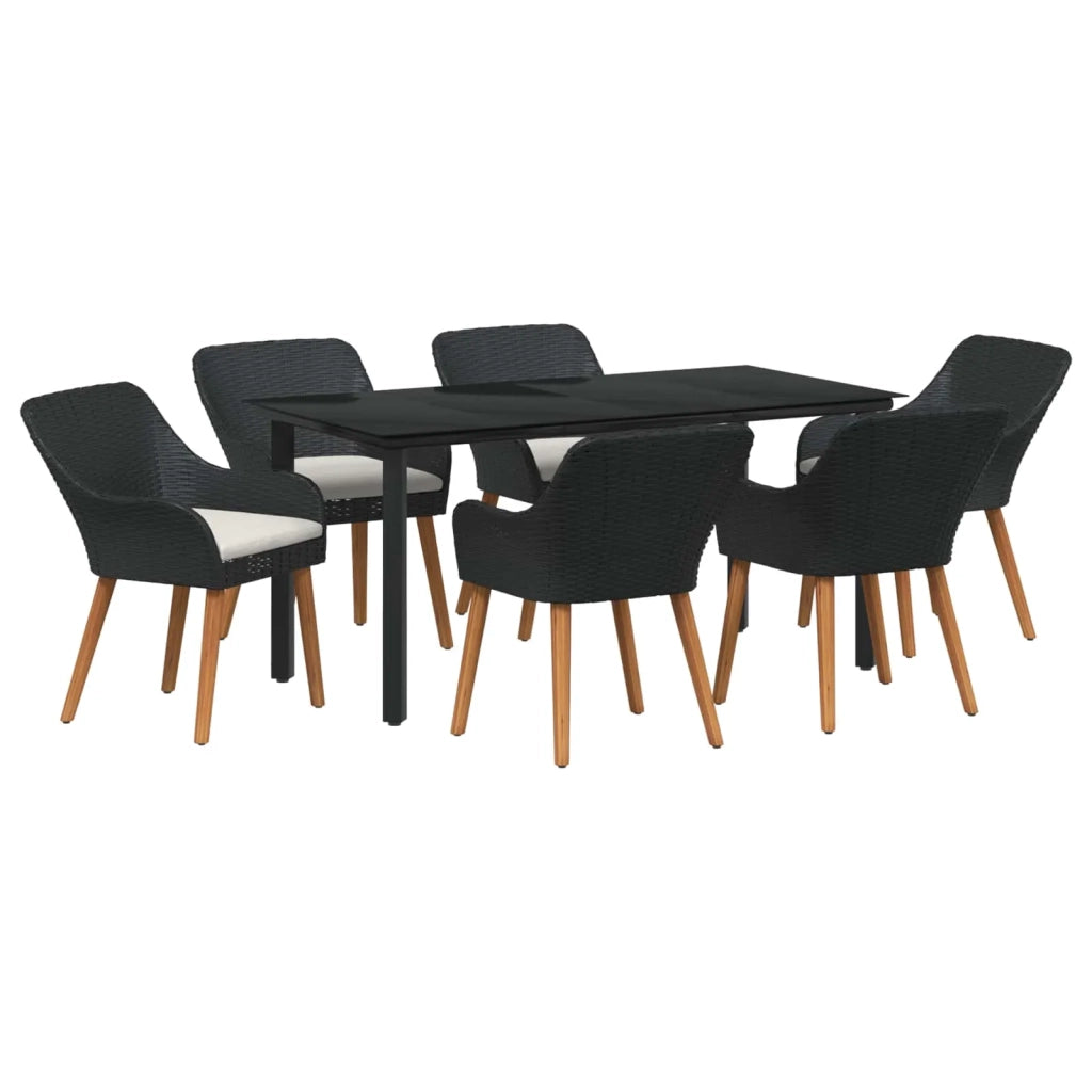Set da Pranzo per Giardino con cuscino 7 pcs Nero polyrattan 3261674