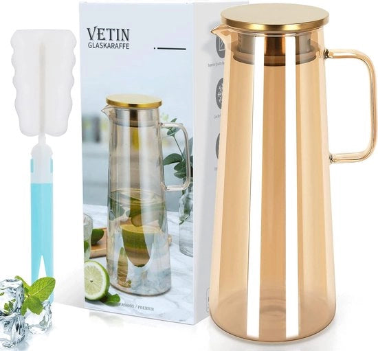 Karaf in vetro, 1,8 litri, karaf in vetro con coperchio, caraffa in vetro di borosilicato, caraffa per acqua, caraffa per tè freddo, caraffa in vetro per bevande fai da te, tè, succo