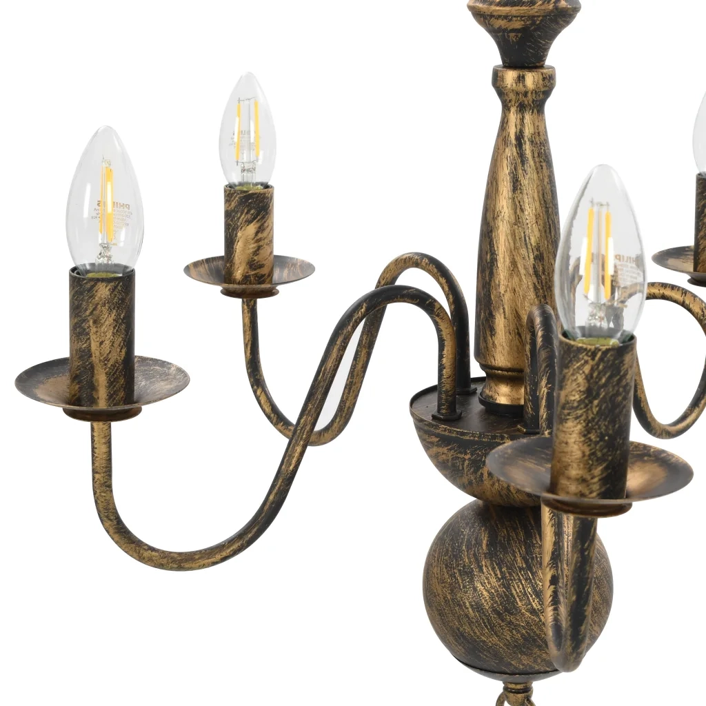 Lampadario antico nero 50 x 45 cm 5 lampadine illuminazione decorativa classica per soggiorno in metallo nero 02_0046421