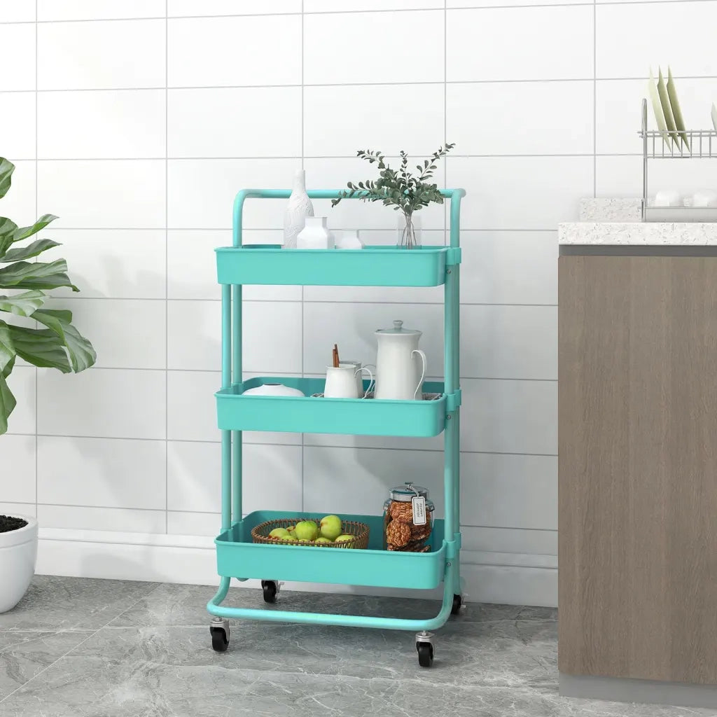 Carrello da Cucina 3 Ripiani Turchese 42x35x85 cm Ferro e ABS CFW7311125