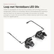 Strumento di ingrandimento con lente LED regolabile - 20x - Nero - Ideale per orologi e gioielli - Dotato di protezione per mano.