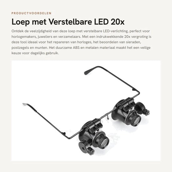 Strumento di ingrandimento con lente LED regolabile - 20x - Nero - Ideale per orologi e gioielli - Dotato di protezione per mano.