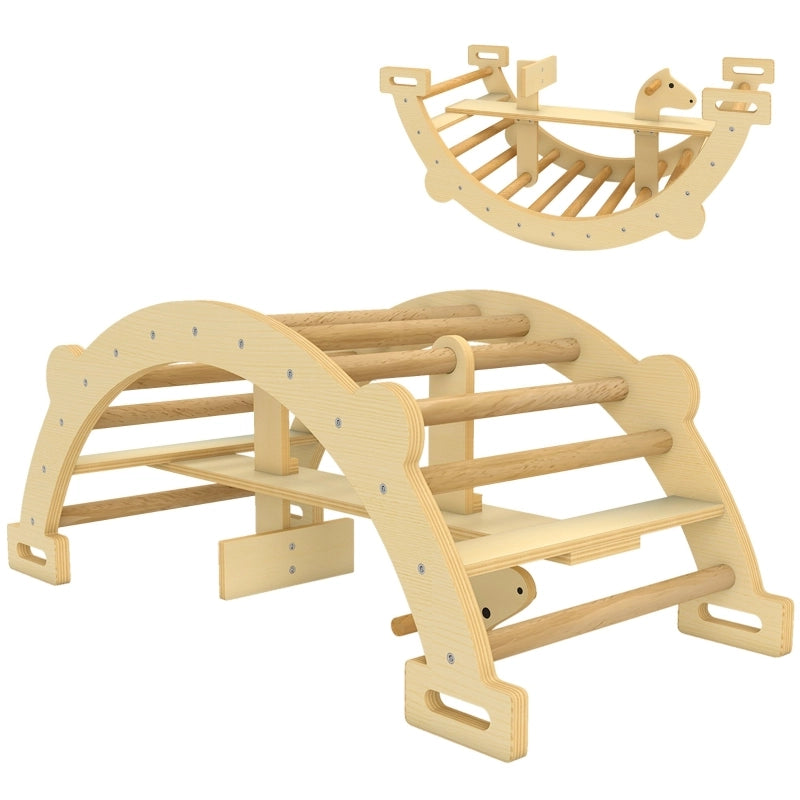 Arco da arrampicata Montessori 2 in 1 in legno naturale, 110 x 52 x 45 cm, per bambini 2-4 anni