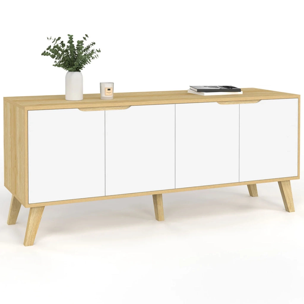 IDMarket - Credenza bassa scandinava 140 cm FINN in legno effetto faggio 4 ante bianche