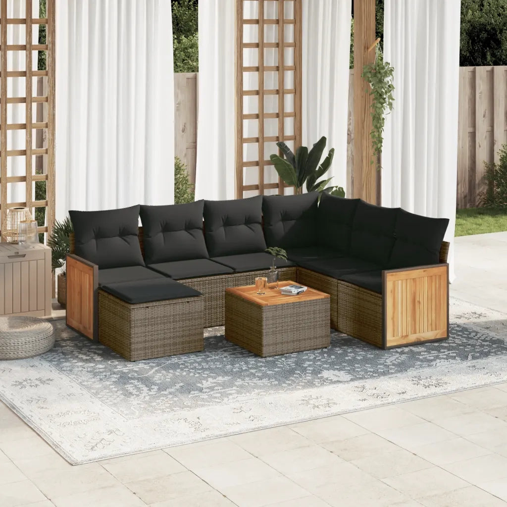 Set Divano da Giardino 8 pz con Cuscini Grigio in Polyrattancod mxl 114762