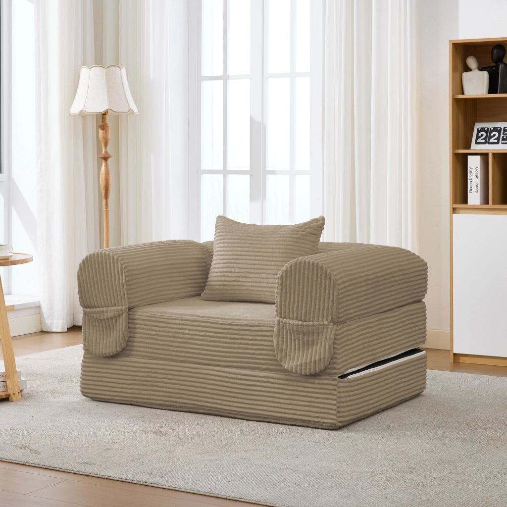 Fauteuil convertible letto singolo in tessuto corduroy con cuscino e funzione letto marrone
