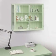 Credenza Moderna Ripostiglio a Due Ante con Vetrina e Ripiani a Tre Livelli per Ingresso, Soggiorno, Bagno e Sala da Pranzo, Verde