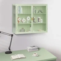 Credenza Moderna Ripostiglio a Due Ante con Vetrina e Ripiani a Tre Livelli per Ingresso, Soggiorno, Bagno e Sala da Pranzo, Verde