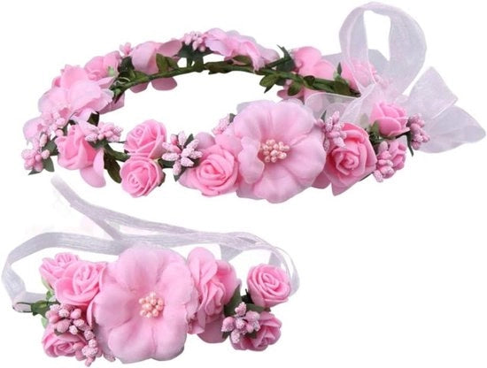 Corona di fiori per donne e ragazze - fiori rosa - ideale per matrimonio e fotografia